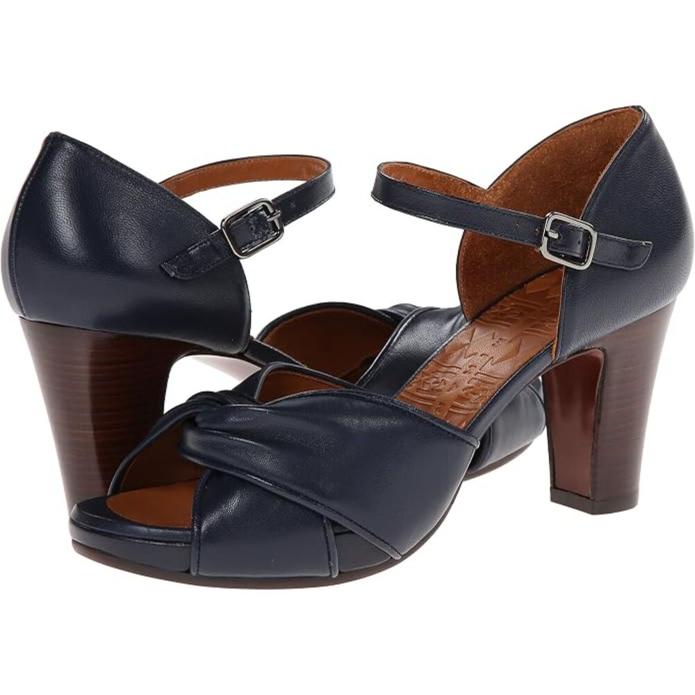 Chie Mihara Navy Leather Twist Front Block Heel Sandals EU 41/ US 8